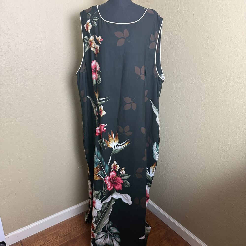 Paradise Bay Hawaiian Maxi Dress 4XL Black Tropical Floral Rayon Sleeveless